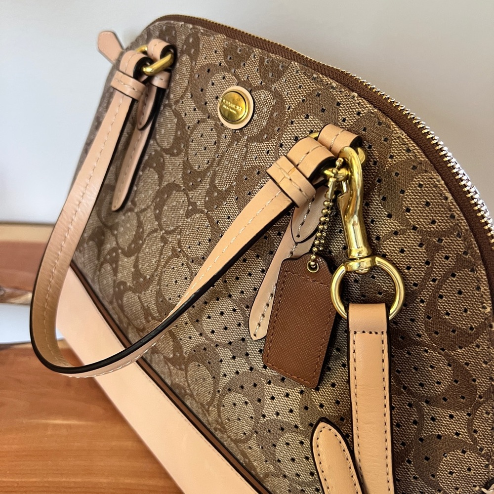 Coach Brown and Tan Signature Perforated Peyton Satchel with Gold Accents F31401 - Picture 6 of 8